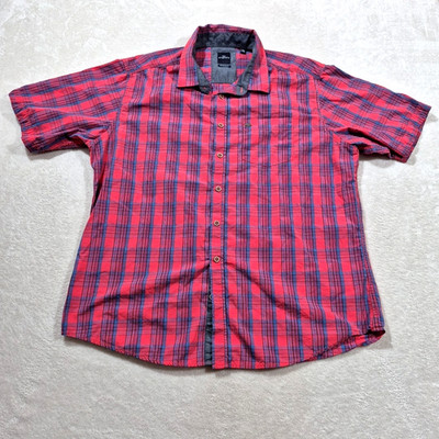Engbers Men's 3XL Red Blue Plaid Button Front Shirt Short Sleeve Casual German