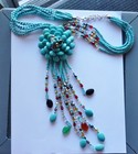 Necklace Joan Rivers Faux Turquoise Large Flowers Dangles  Vintage — photo 3