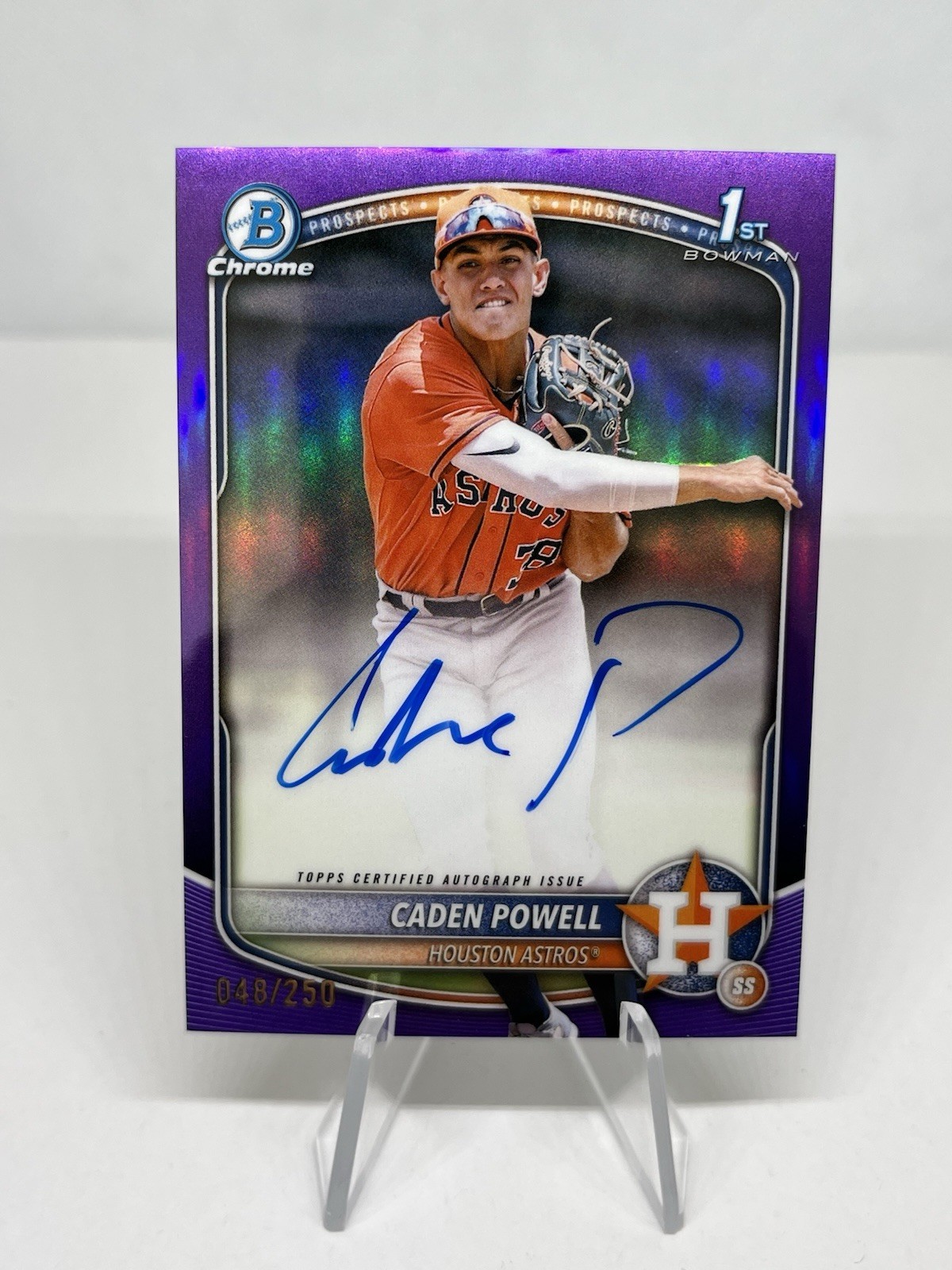 2025 Bowman Chrome CADEN POWELL 1st True Purple Refractor Auto /250 Astros Card
