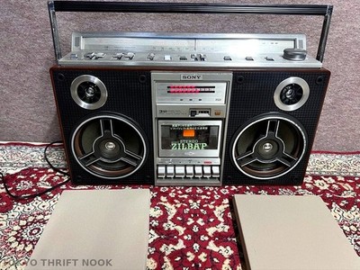 [Vintage 1980s] SONY CFS-V8 Ivory Boombox Neon Display w/ Re-Coned Speakers