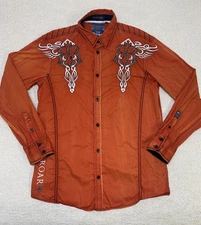 Roar Signature Edition Button Up Shirt Men’s Large Embroidered Orange Y2K