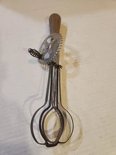 Antique 1920s A&J 10” Metal Hand Crank Egg Beater/Mixer Made in The USA Works