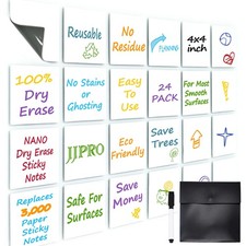 Dry Erase Sticky Notes. Reusable Whiteboard Stickers 4"x4" - 24 Pack. Suitabl...