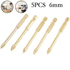5pc 6mm Titanium-Coated Ceramic Tile Marble Glass Cross Drill Bit Head Hex Shank