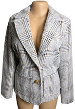 St. John's Bay Tweed Houndstooth Two Button Lined Blazer Women M Preppy Academia