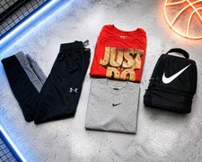 Youth Boys Lot 4 UNDER ARMOUR  NIKE Joggers, Lunchbox  Shirts Kids Sz Small