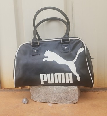 PUMA BLACK VINYL SPORTS ,GYM  BAG , Vintage Look,