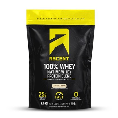 Ascent 100% Whey Protein Powder - Post Workout 2 Pound (Pack of 1), Black 