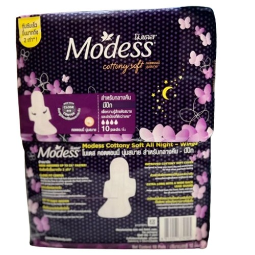 6X Modess Cotone Morbido Tutta la Notte con Ali per Protezione 360 Gradi 10 Pastiglie+Tr - Foto 3 di 7