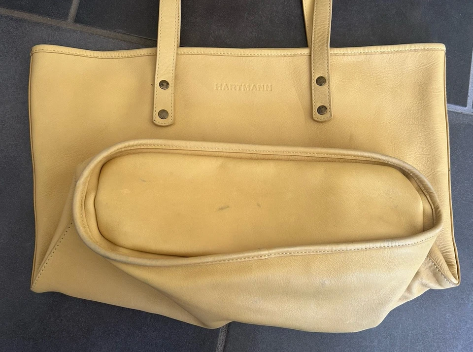 Hartmann Bolso de Hombro de Cuero Amarillo Pálido Bolso de Viaje 18" Foto 4 de 4
