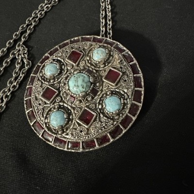 Brooch Pendant Miracle Viking Celtic  Saxon Shield Stone Bejeweled 2 1/4'' VTG