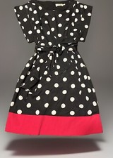 Eliza J vintage inspired Black White polka dot dress Sz 6 bright pink Hem