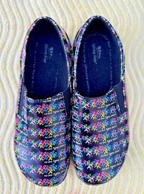 Spring Step  Work Shoe Non-Slip Black  Multi Ribbons For Breast Cancer  Sz 9M