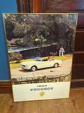 RARE PEUGEOT 404 DEALER CAR AD LARGE POSTER SIGN FRAMED FRANCE VTG 33X23 MCM 