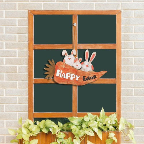 NEW Easter Hanging Wall Sign Rabbit Decor Bunny Door Carrot Happy Easter Spring - Picture 3 of 7