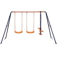 Double Swing Set Swing w/Seesaw Set for Children Yard Outdoor Activities Fun