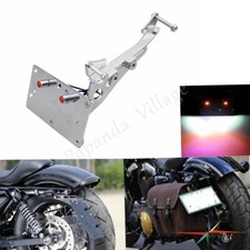 Side Mount Number License Plate Bracket w/ LED Light For Harley Sportster Dyna