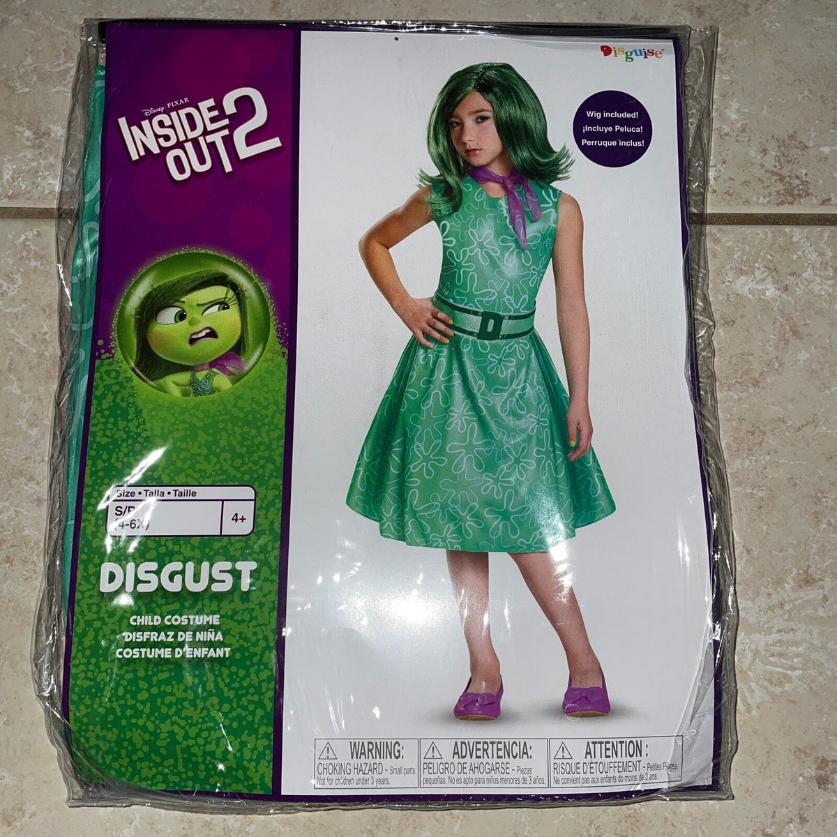 GIRLS DISNEY PIXAR INSIDE OUT DISGUST DRESS, SCARF WIG COSTUME