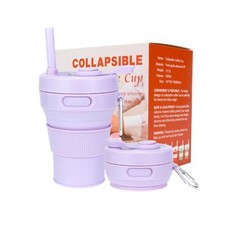 Silicone Collapsible Travel Mug Purple 15oz / 450ml - Leak-Proof Re... Fast Ship