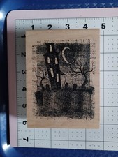 Rubber Wood Mount Stamp Halloween Witch Haunted House Gauze cemetery tree moon