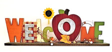 Fall Wooden Welcome Sign Apple Sunflower Crafts Decoration Autumn Harvest