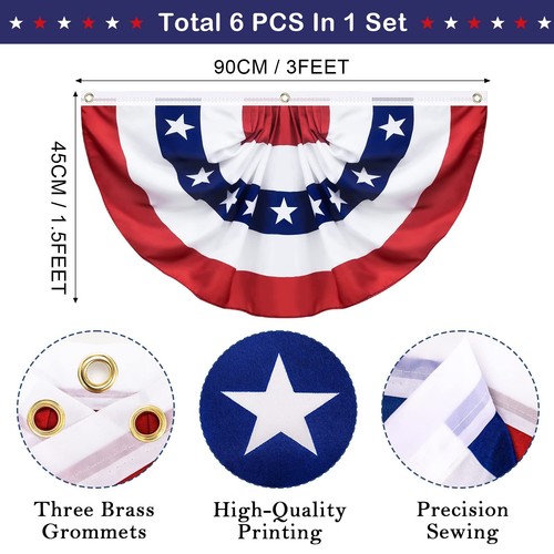 6 Pack USA Pleated Fan Flag 1.5 X 3 FT American US Bunting Flag 4th of July P... - Picture 2 of 6