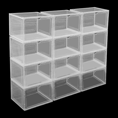 12PCS Shoe Storage Boxes Clear Stackable Shoe Organizer Container Clear Shoe Box