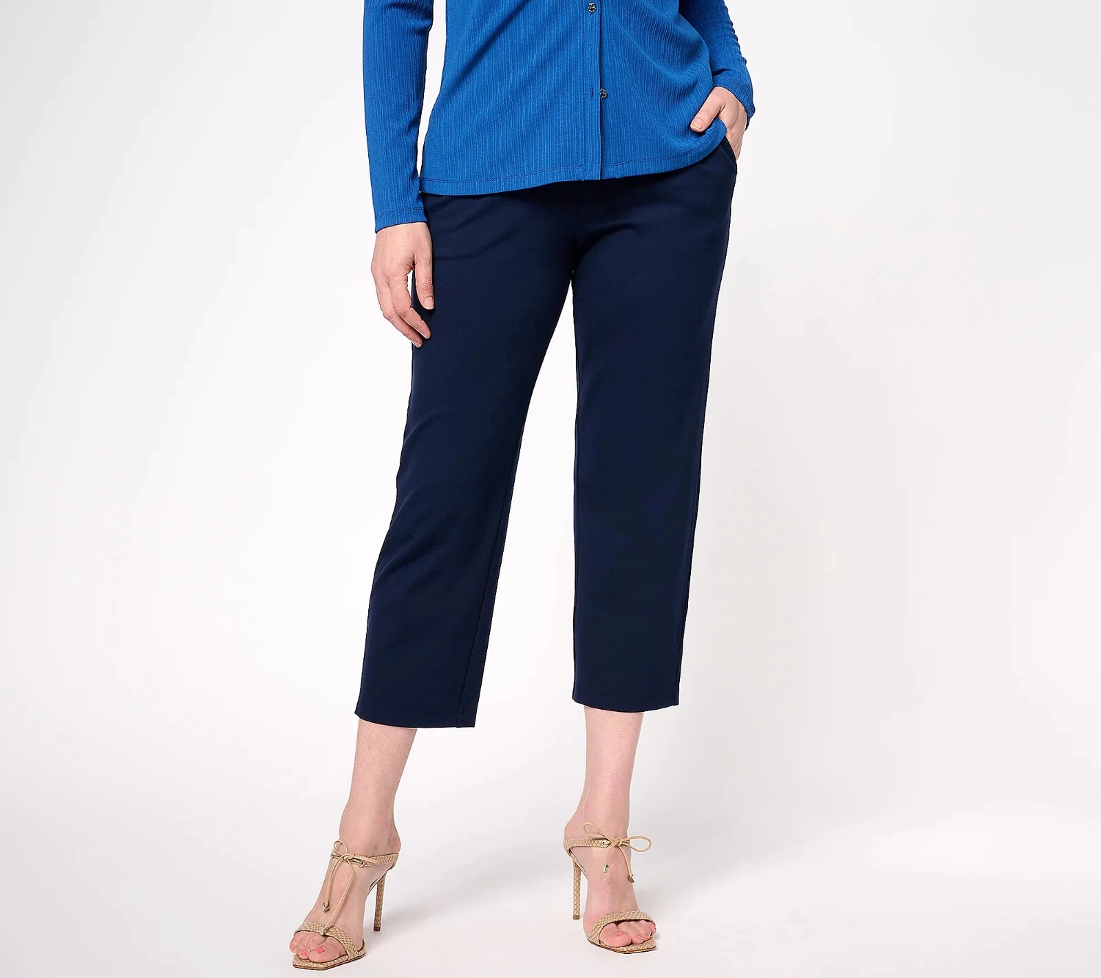 Susan Graver Modern Essentials Supreme Knit Stovepipe Pantalon bleu marine, animal XL A607346