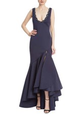 Badgley Mischka beaded scoop neck sleeveless bodycon zipper closure slit front