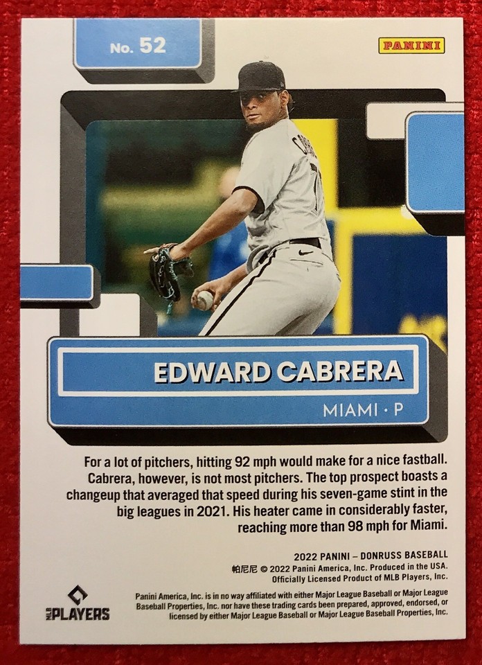 2022 Donruss Edward Cabrera 52 Rated Rookie Baseball Card Miami