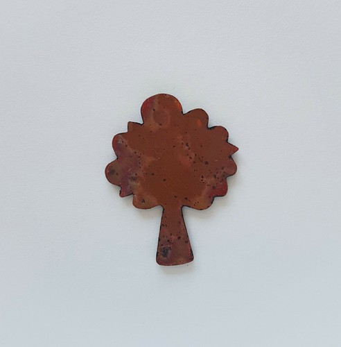 1970er Baum grün bernstein Emaille Vintage Verzierung Deko Natur Wald Umwelt - Picture 2 of 2