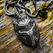 Hip Hop Iced Black Panther Mask Bling Pendant  2mm 24" Box Chain Necklace