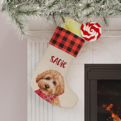 Golden Doodle, Labradoodle Christmas Stocking, Cute Dog Xmas Stocking Gift