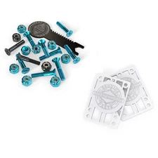 Independent Trucks Skateboard Hardware 1" Black/Blue + Tool + White Indy Risers