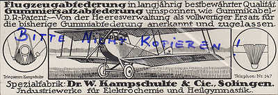 SOLINGEN, Werbung 1918, Dr. W. Kampschulte & Cie. Elektro-Chemie Flugzeug