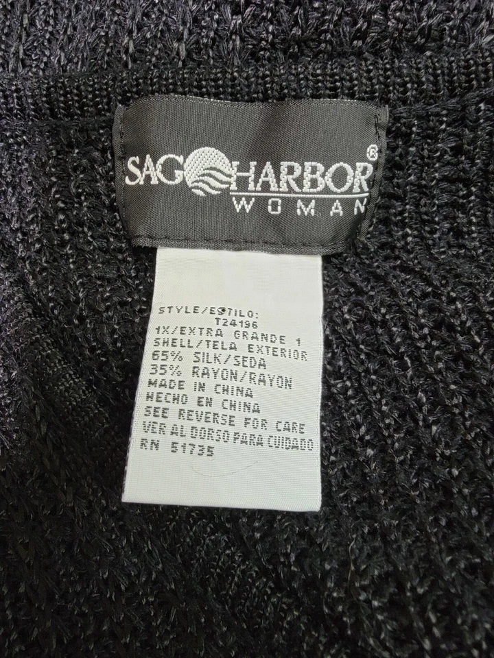 Sag Harbor Mujer Suéter Camisa Top Blusa Talla 1X Negro Seda NUEVO Foto 2 de 4