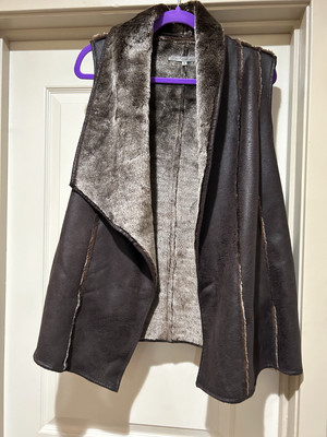 Earl Rutenberg Faux Fur Vest 12 Womens Brown Open Front Suede Winter ...