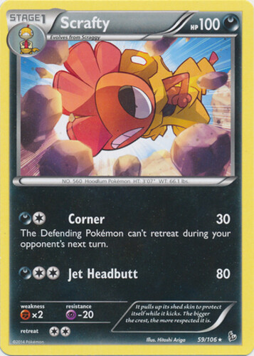 Scrafty - 59/106 - Rare - Reverse Holo LP, English Pokemon XY FlashFire