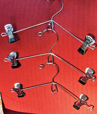 Set of 3 Vintage Metal Wire Clothes Skirt Pant Hangers Strong Non Slip Clip Rack