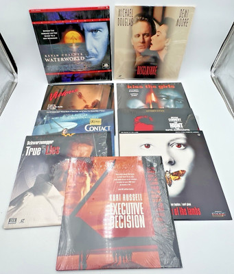 9 ACTION LASERDISC LD- WATERWORLD, DISCLOSURE, VISIONS, KISS GIRLS, CONTACT