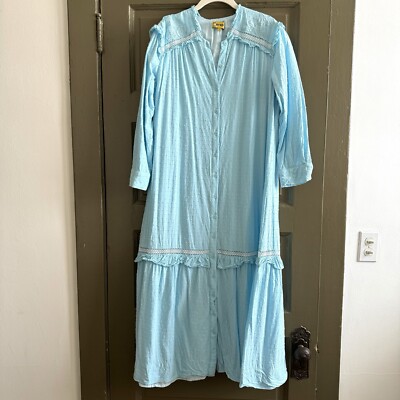 Byrd by Tzippy Maxi Dress 100% Cotton Blue Lined Size Large Prairie Modest  | eBay