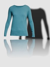  250 Neiman Marcus Women's Blue Cashmere Long Sleeve Crewneck Sweater Size L