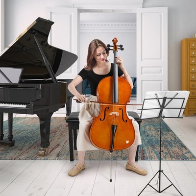 4/4 Full Size BassWood Cello Set with Bag for Kids & Adults Natural Color