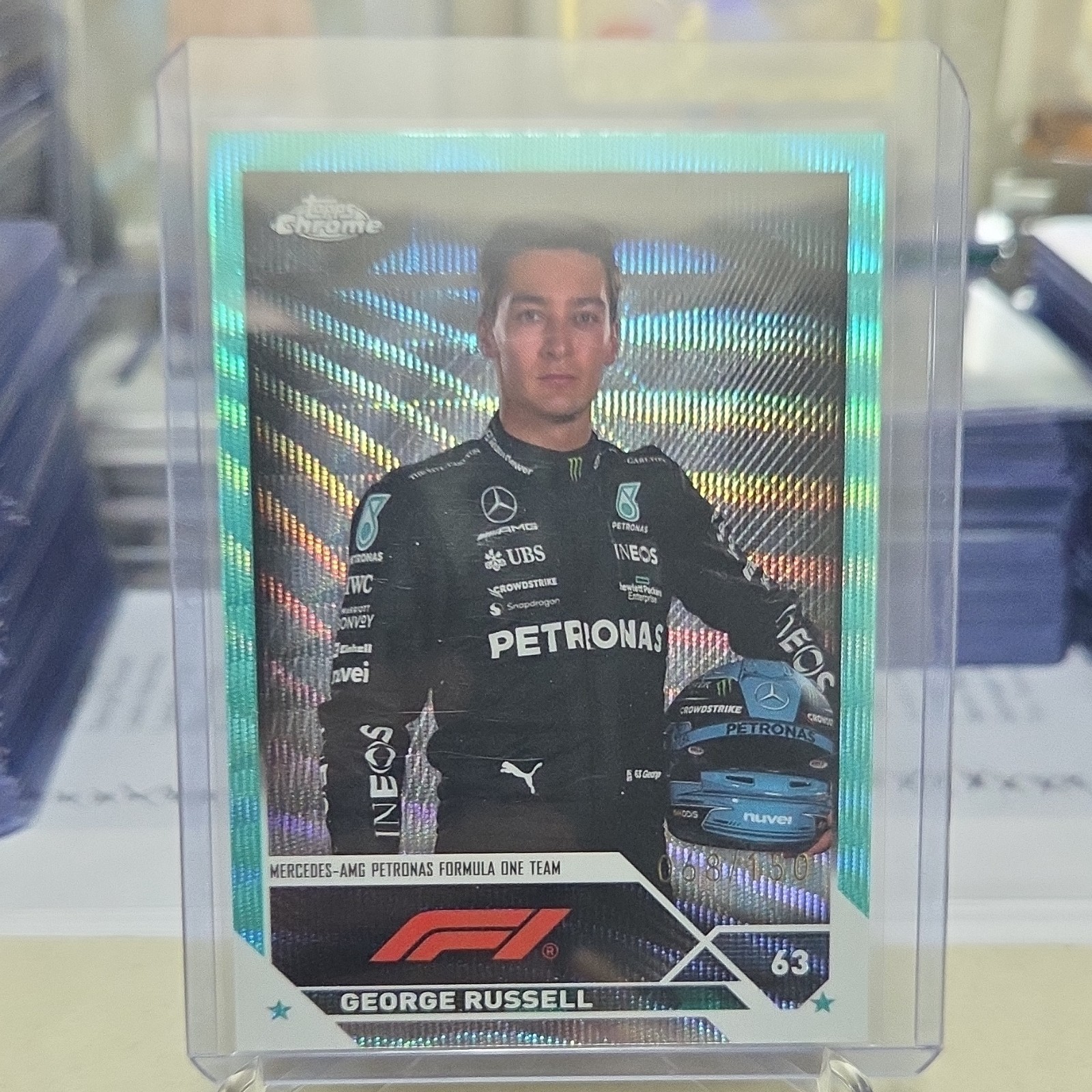 2023 Topps Chrome George Russell #13 Aqua Wave Refractor /150 F1 Drivers