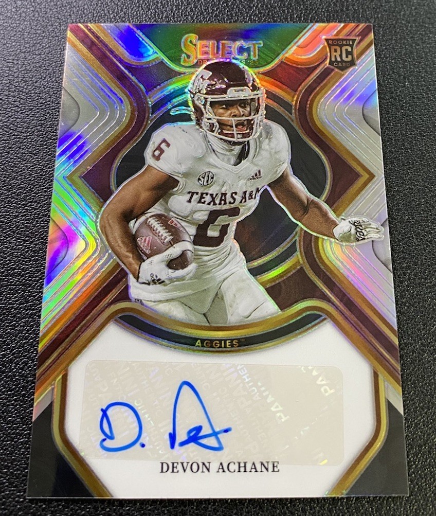 2023 Panini Select Draft Picks Devon Achane Sliver True Rookie Auto RC Dolphins