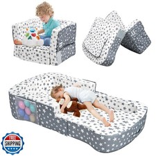 Toddler Travel Bed, Portable Toddler Bed and Chair 2-in-1 Convertible Trave