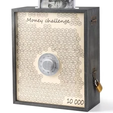 Mczxon 10000 Money Saving Box with Lock, Large Wooden 10k Savings Challenge B...