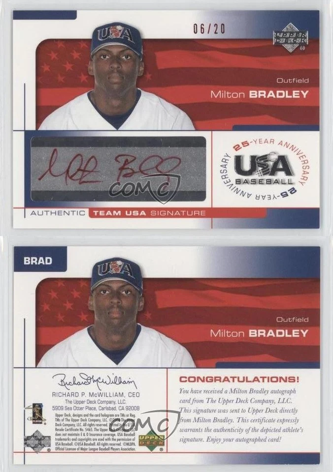 Béisbol EE. UU. 2004 25 aniversario tinta roja 6/20 Milton Bradley #BRAD automático 0 m8 Foto 3 de 3