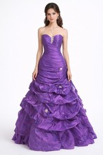 Purple Strapless Beaded Corset Back Ruffled Tafetta Gown NWOT Prom Vintage sz 6