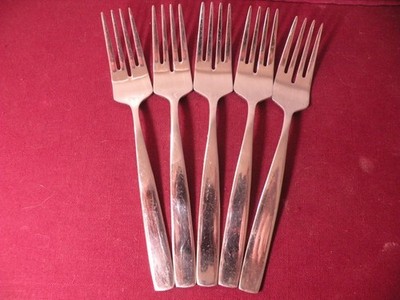 Set Of 5 Salad Forks Yamazaki Belgrove Glossy Stainless Steel Flatware 7 1/4''